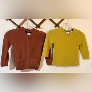 Zara baby boy brown cardigan zip sweater and muted green sweater size 2-3yrs